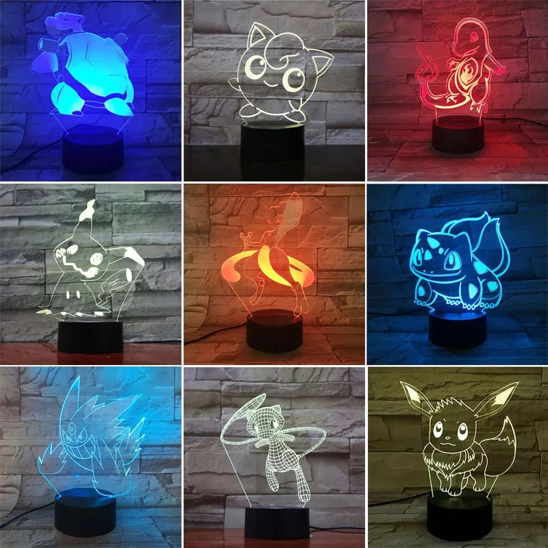 Pokemon veilleuses 7 ou 16 couleurs avec telecommande Pikachu LED Night Light Creative Gift  Decoration manga Character Lamp Children's Birthday