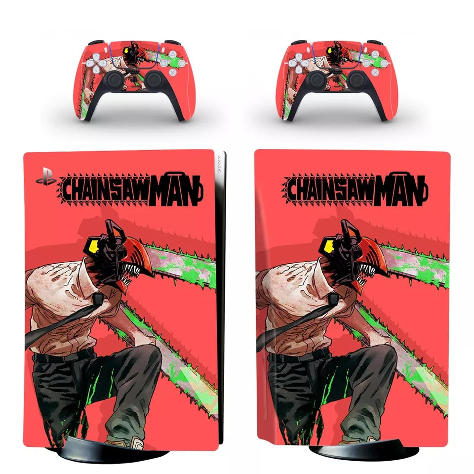 Skin Ps5 autocolant vinyle et 2 skins manette chainsaw man