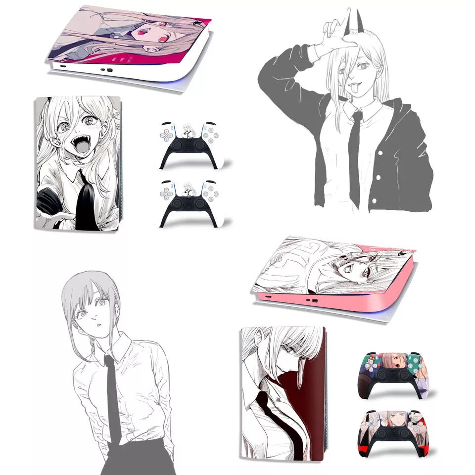 Skin Ps5 autocolant vinyle et 2 skins manette chainsaw man