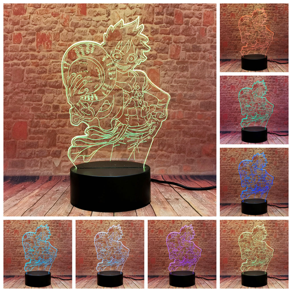 One Piece Monkey D Luffy Figure 3D Illusion LED Night Light Nightlight Touch Flash Light Desk Model Japan Anime Figure Toys