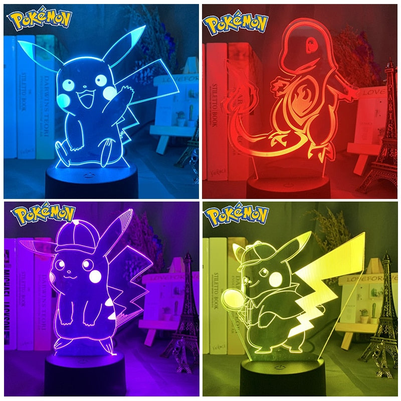 Pokemon veilleuses 7 ou 16 couleurs avec telecommande Pikachu LED Night Light Creative Gift  Decoration manga Character Lamp Children's Birthday