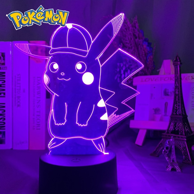 Pokemon veilleuses 7 ou 16 couleurs avec telecommande Pikachu LED Night Light Creative Gift  Decoration manga Character Lamp Children's Birthday