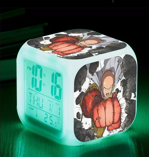 Reveil one punch man led 7 couleurs veilleuse et thermometre
