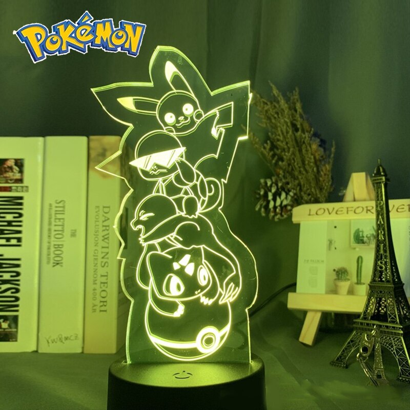 Pokemon veilleuses 7 ou 16 couleurs avec telecommande Pikachu LED Night Light Creative Gift  Decoration manga Character Lamp Children's Birthday