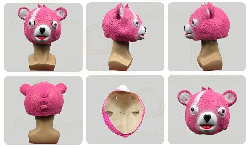 Masque Fortnite ours rose skin Cosplay deguisement latex Halloween carnaval