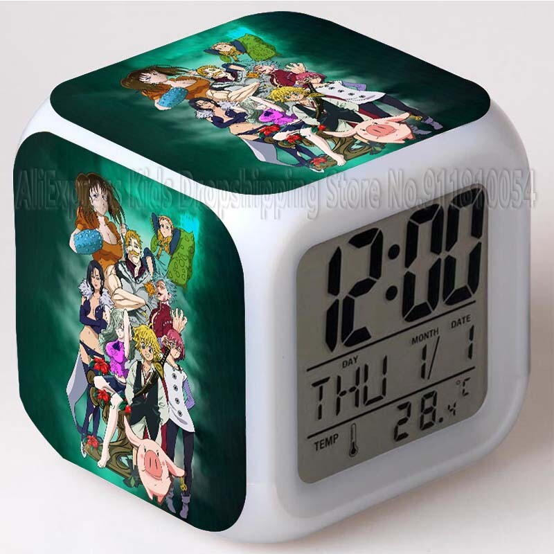 seven Deadly sins reveil Led 7 Couleurs Thermomètre horloge decoration manga
