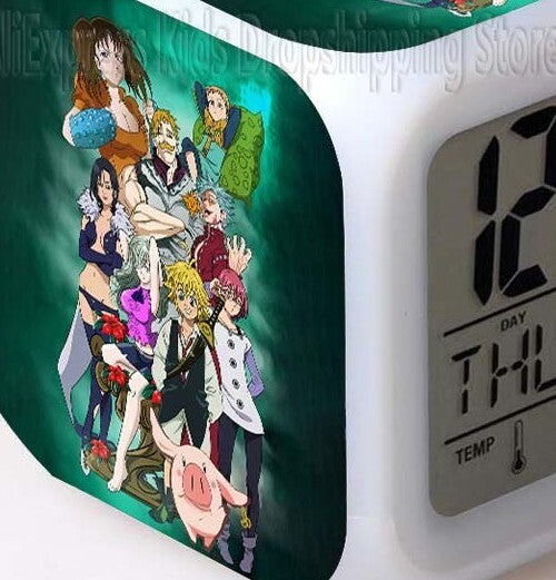 seven Deadly sins reveil Led 7 Couleurs Thermomètre horloge decoration manga
