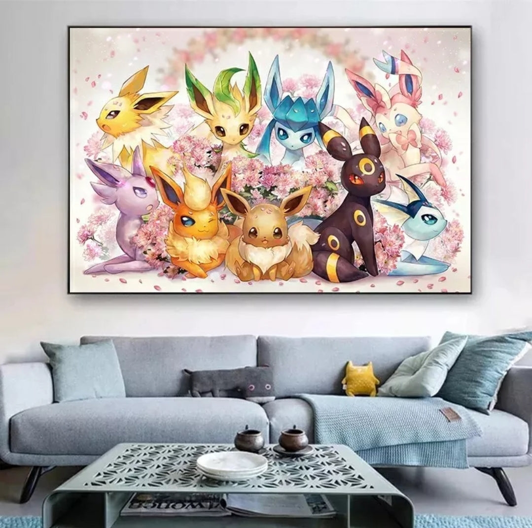 Toile Pokémon 90×60cm de Evoli sous toutes ces formes affiche murale haute qualité en coton imperméable