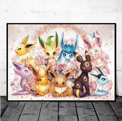 Toile Pokémon 90×60cm de Evoli sous toutes ces formes affiche murale haute qualité en coton imperméable