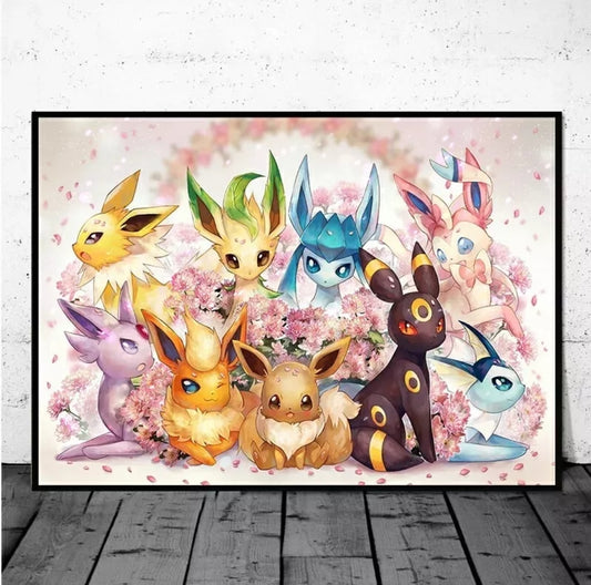 Toile Pokémon 90×60cm de Evoli sous toutes ces formes affiche murale haute qualité en coton imperméable