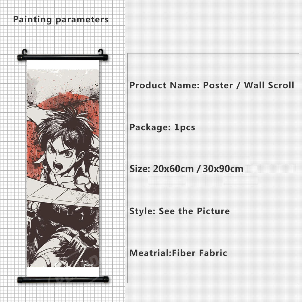Tableau japonais  l'attaque des titans  toile et cadre deroulant