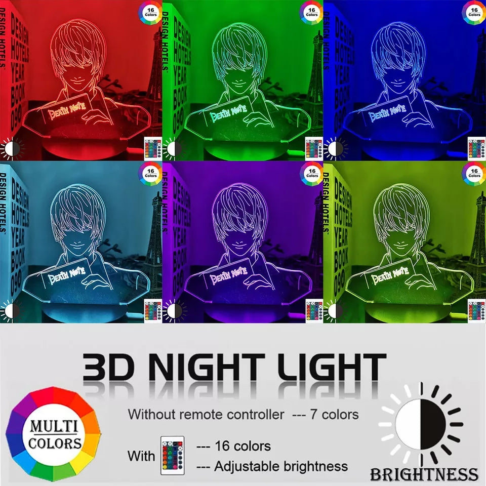 Death note veilleuse 16 couleurs lampe led decoration collection manga light L et ryuk