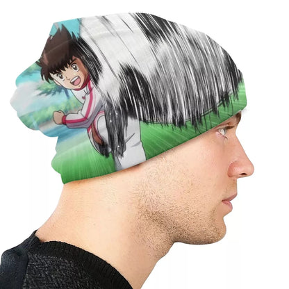 Bonnet captain tsubasa en tricot chaud protection sport d'hiver olive et tom