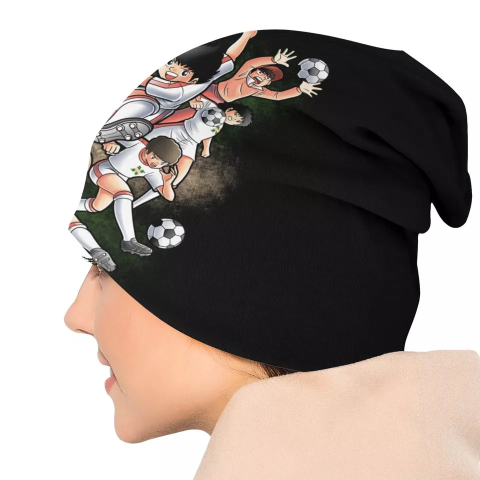 Bonnet captain tsubasa en tricot chaud protection sport d'hiver olive et tom