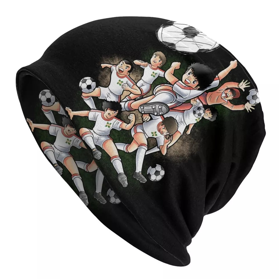 Bonnet captain tsubasa en tricot chaud protection sport d'hiver olive et tom