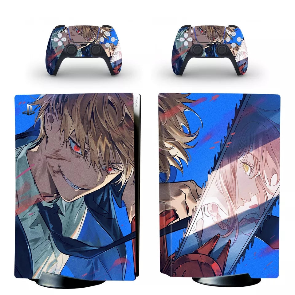 Skin Ps5 autocolant vinyle et 2 skins manette chainsaw man