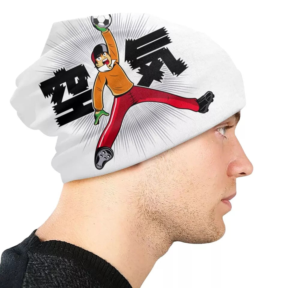 Bonnet captain tsubasa en tricot chaud protection sport d'hiver olive et tom