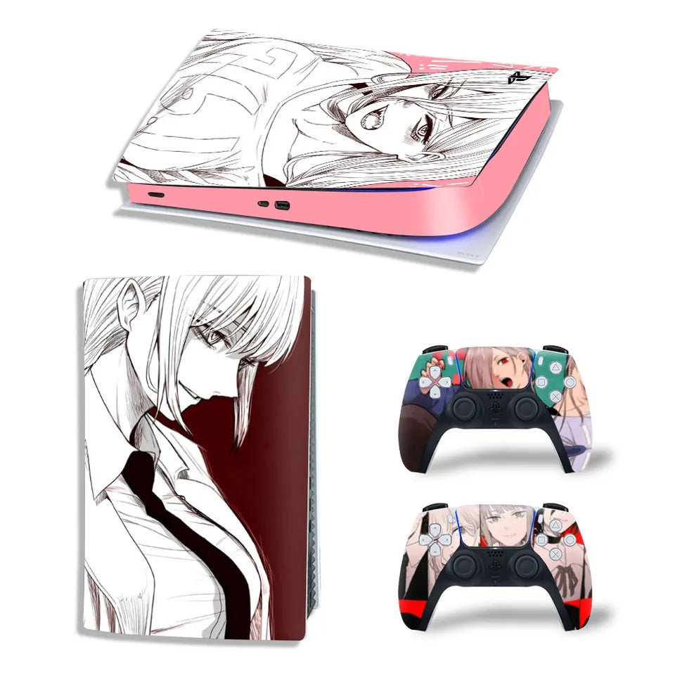 Skin Ps5 autocolant vinyle et 2 skins manette chainsaw man