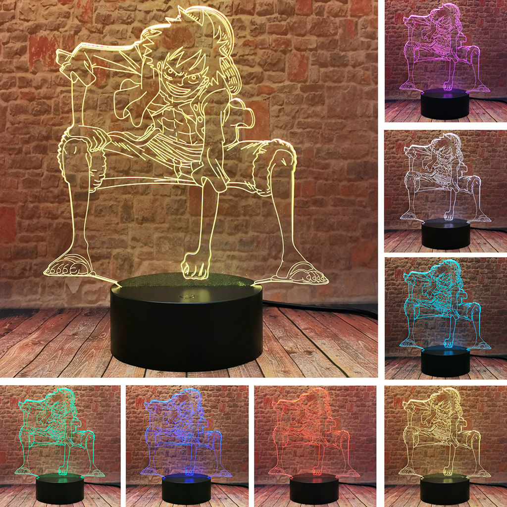 One Piece Monkey D Luffy Figure 3D Illusion LED Night Light Nightlight Touch Flash Light Desk Model Japan Anime Figure Toys