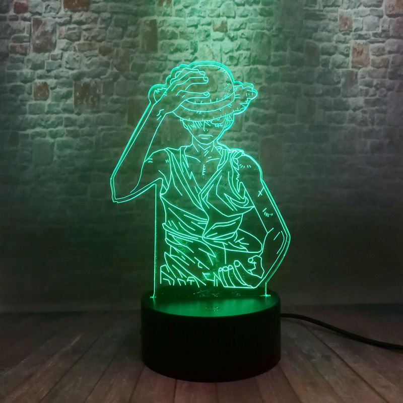 One Piece Monkey D Luffy Figure 3D Illusion LED Night Light Nightlight Touch Flash Light Desk Model Japan Anime Figure Toys