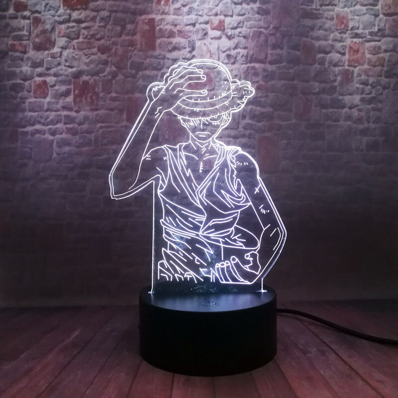 One Piece Monkey D Luffy Figure 3D Illusion LED Night Light Nightlight Touch Flash Light Desk Model Japan Anime Figure Toys