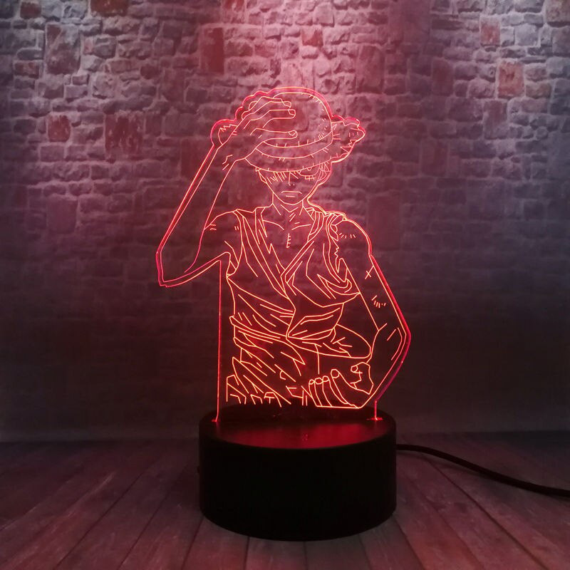 One Piece Monkey D Luffy Figure 3D Illusion LED Night Light Nightlight Touch Flash Light Desk Model Japan Anime Figure Toys