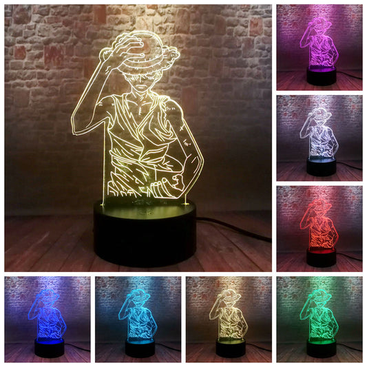 One Piece Monkey D Luffy Figure 3D Illusion LED Night Light Nightlight Touch Flash Light Desk Model Japan Anime Figure Toys