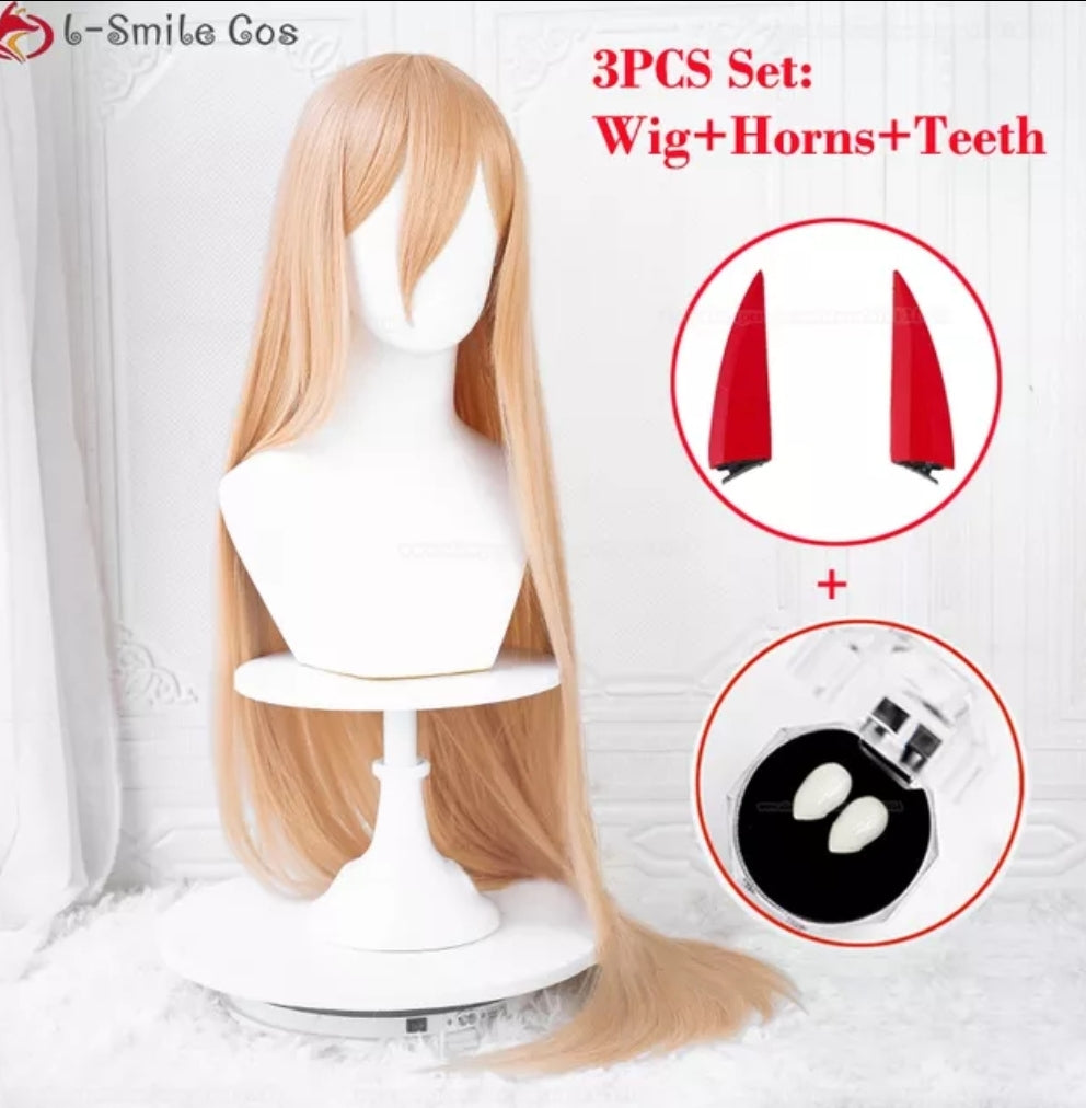 Cosplay chainsaw man perruque power cornes et canines