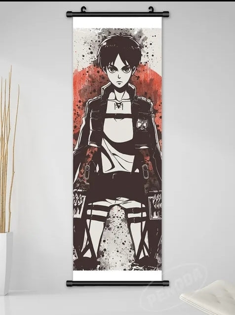 Tableau japonais  l'attaque des titans  toile et cadre deroulant