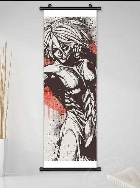 Tableau japonais  l'attaque des titans  toile et cadre deroulant